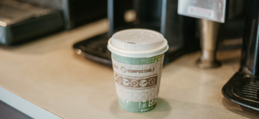 A coffee cup on a counter