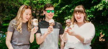 three friends eating ice-cream on the St. Paul Campus