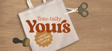 Tote-tally yours custom tote bag making on tote bag with stamp and scissors