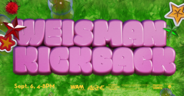 Green background with pink words on top that say "Weisman Kickback"